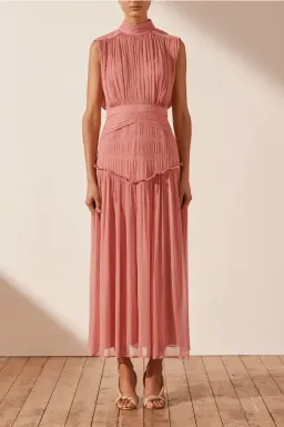 Shona Joy Lauren High Neck Midi Dress Blush Size 6 for rent on The Volte - image 6