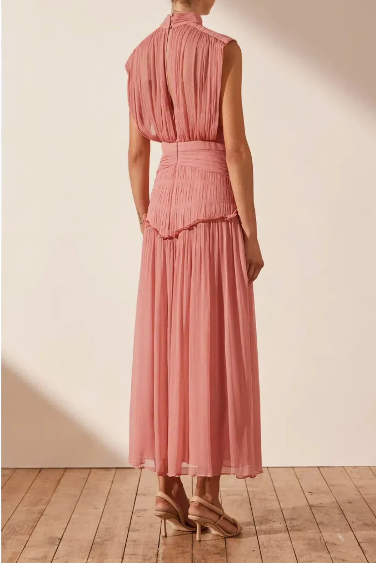 Shona Joy Lauren High Neck Midi Dress Blush Size 6 - Image 3