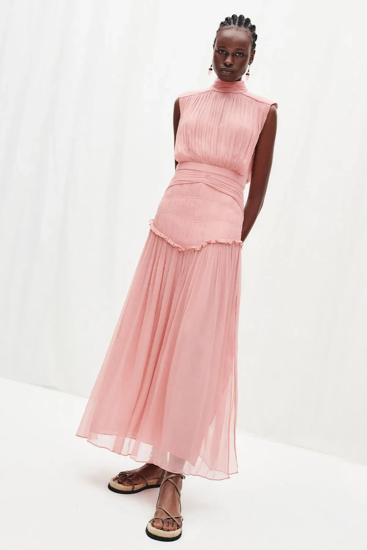 Shona Joy Lauren High Neck Midi Dress Blush Size 6 - Image 1