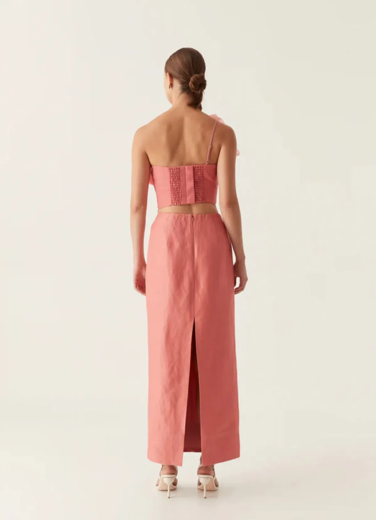 Aje Flame Crop Top and Mary Column Maxi Skirt Set in Guava Pink Size 10 - Image 3