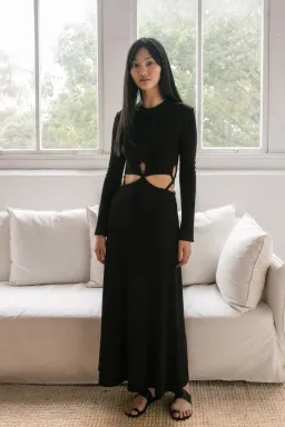 Christopher Esber Looped Cutaway Long Sleeve Rib Dress Black Size 14 for rent on The Volte - image 1