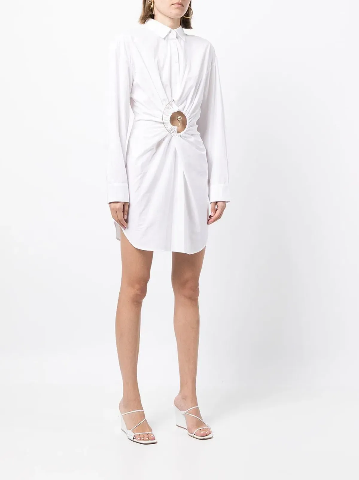 Christopher Esber Spiral Ruched Shirt Dress White Size 4 - Image 2