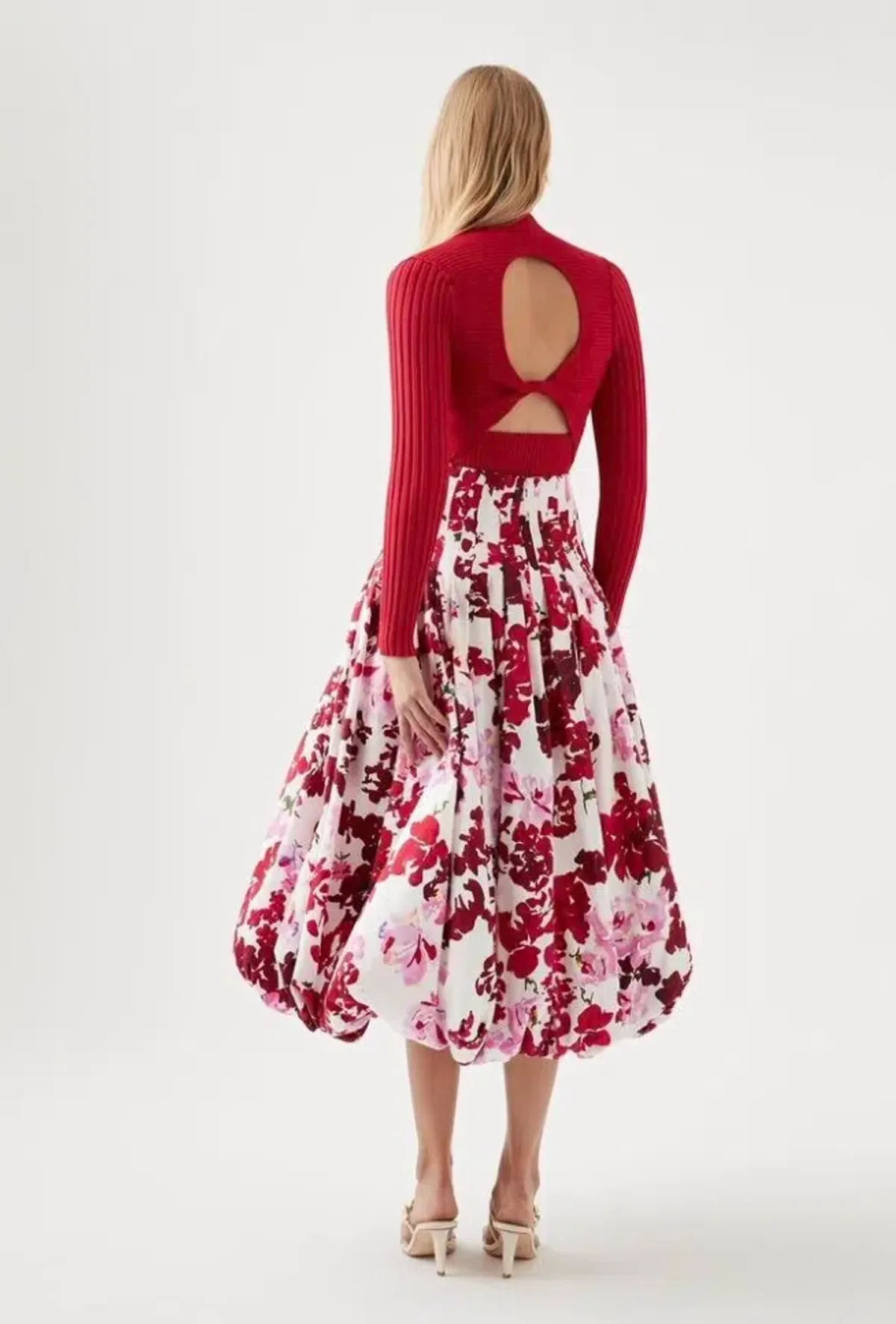 Aje Cherie Bubble Midi Skirt and Top Set Red Floral Size 8 - Image 5