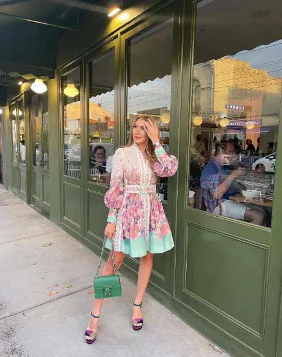 Zimmermann Jude Buttoned Mini Dress in Aqua Gradient Floral Size 0/Au 8 - Image 4