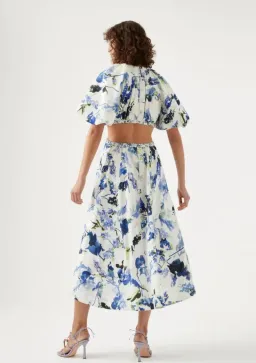 Aje Capucine Puff Sleeve Midi Dress Lavenders of Provence Print Size 4 for rent on The Volte - image 2