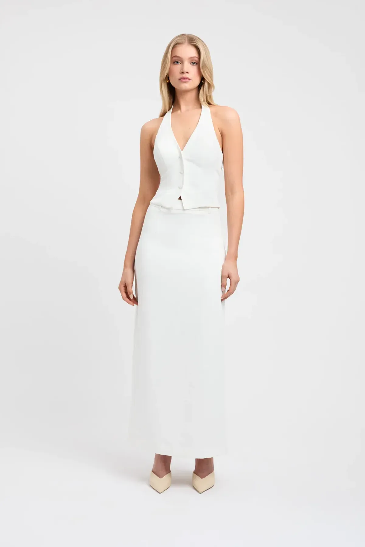 Kookai Oyster Vest & Midi Skirt Set White Size 6 - Image 1