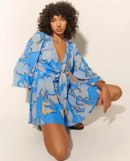 Kivari Taniana Tie Front Mini Dress Blue Size 6  for rent on The Volte - image 5