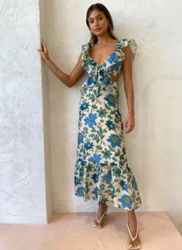 Sir the Label Celia Frill Midi Dress Marguerite Floral Print Size 6 for rent on The Volte - image 1