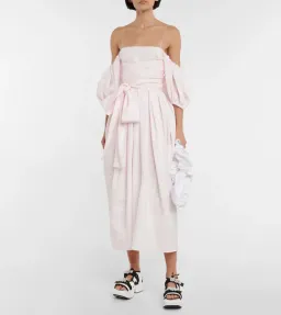 Cecilie Bahnsen Joel Cotton Poplin Midi Dress Pink Size 8 for rent on The Volte - image 1