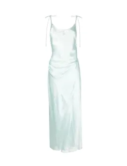 Acne Studios Sleeveless Satin Maxi Wrap Dress Mint Blue Size 6 for rent on The Volte - image 3