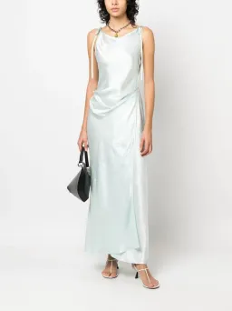 Acne Studios Sleeveless Satin Maxi Wrap Dress Mint Blue Size 6 for rent on The Volte - image 1