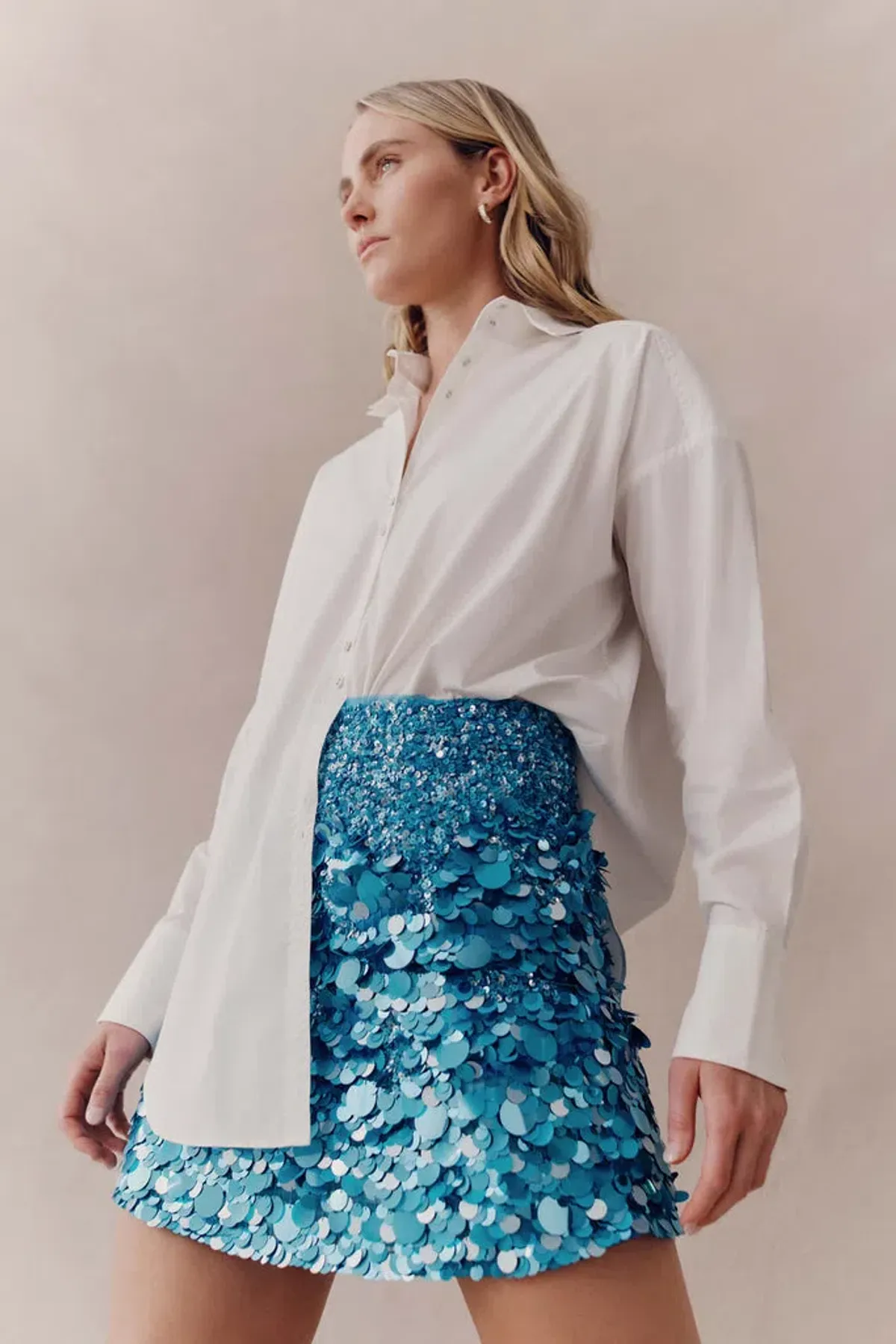 Aje Cherie Sequin Mini Skirt Azure Blue Size 8 - Image 6