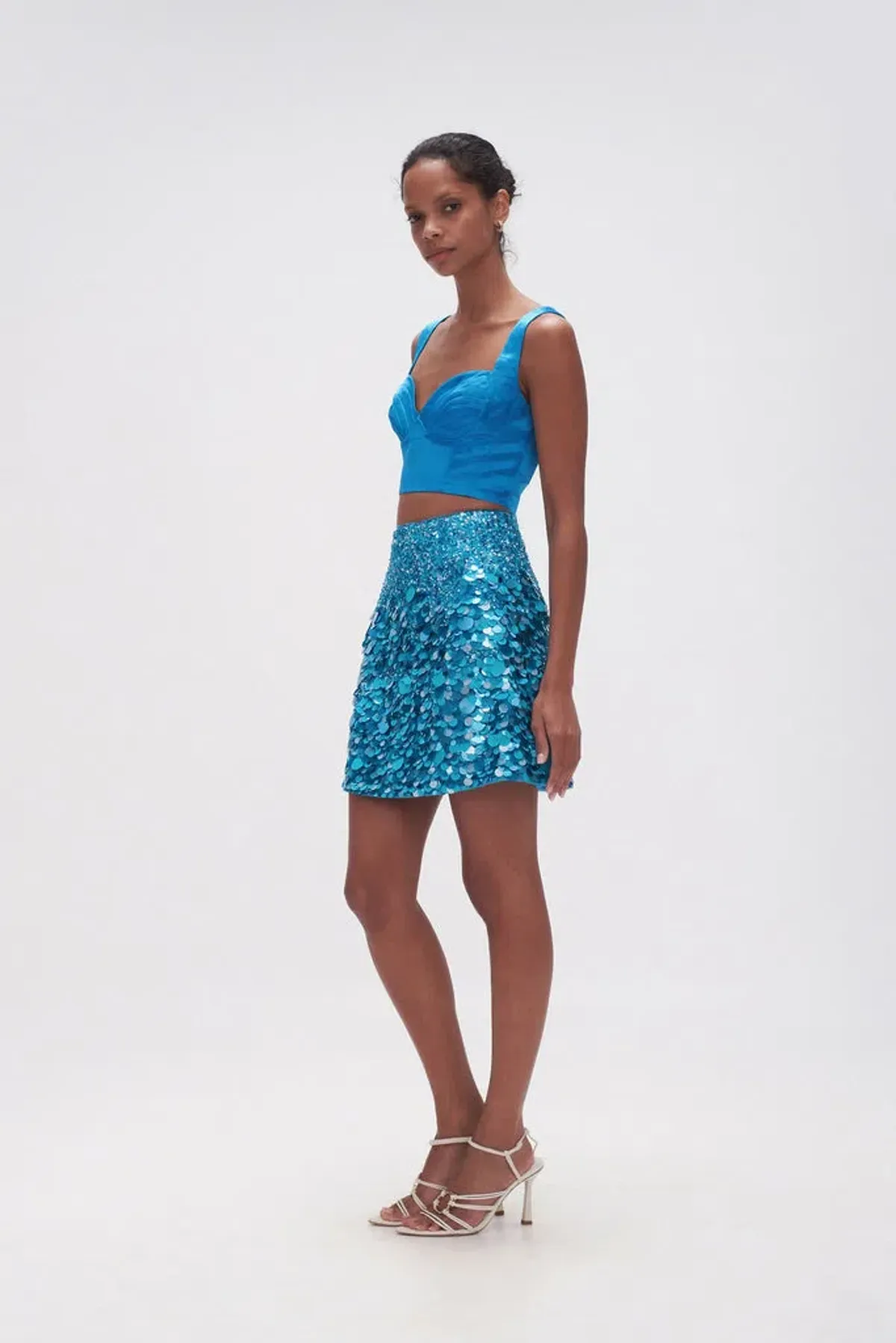 Aje Cherie Sequin Mini Skirt Azure Blue Size 8 - Image 2