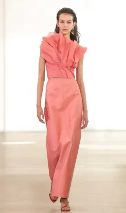 Aje Flame Crop Top and Mary Column Maxi Skirt Set in Guava Pink Size 10  for rent on The Volte - image 2