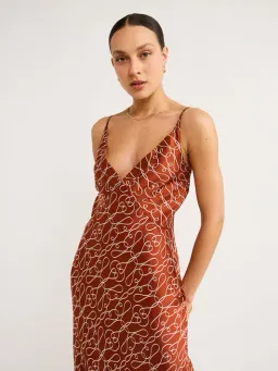 Shona Joy Artisti Silk Plunged Slip Midi Dress In Brick/Cream Size 8 for rent on The Volte - image 2