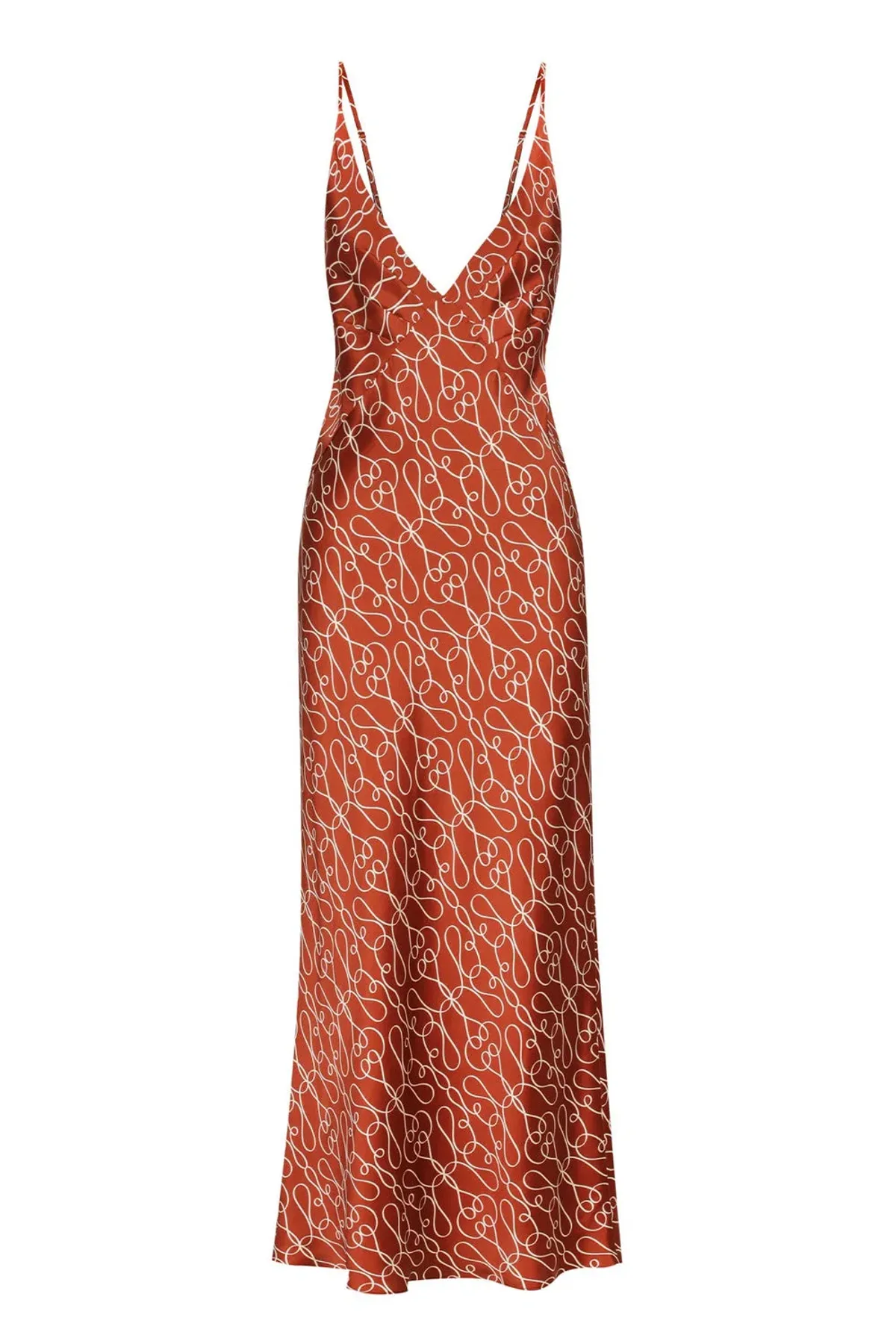 Shona Joy Artisti Silk Plunged Slip Midi Dress In Brick/Cream Size 8 - Image 3