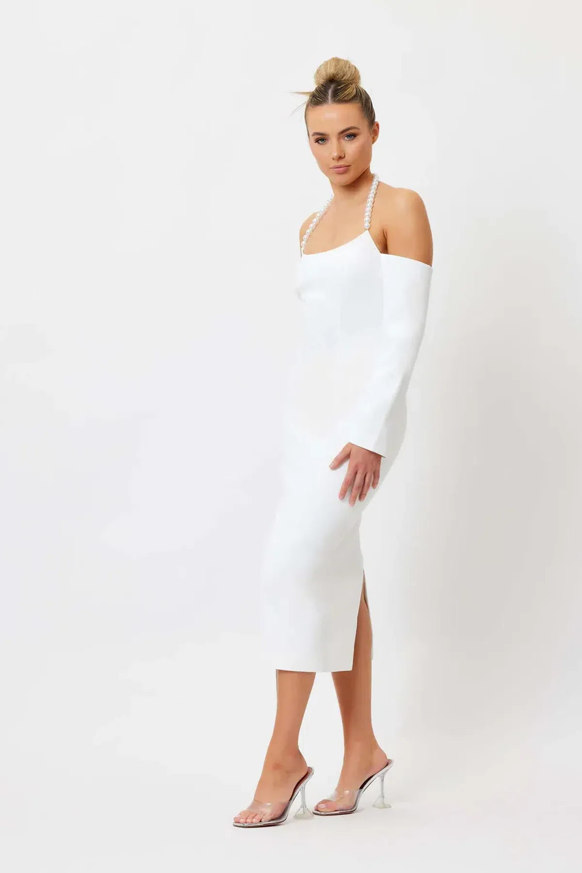 Bianca and Bridgett Tess Pearl Neck Dress White Size 8  - Image 2