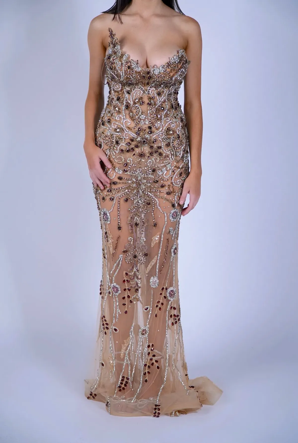 Goddess Exclusive Gold Embellished Gown Gold Size 8 - Image 3