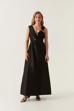 Aje Electra Scrunch Midi Dress Black Size 12 for rent on The Volte - image 1