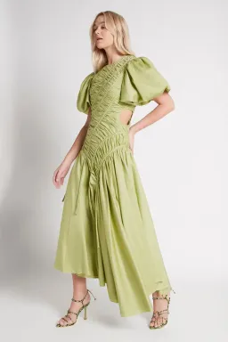 Aje Siren Drawstring Midi Dress in Bayleaf Green Size 6 for rent on The Volte - image 2