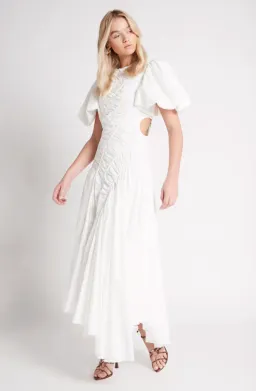 Aje Siren Drawstring Midi Dress in White Ivory Size 6 for rent on The Volte - image 1