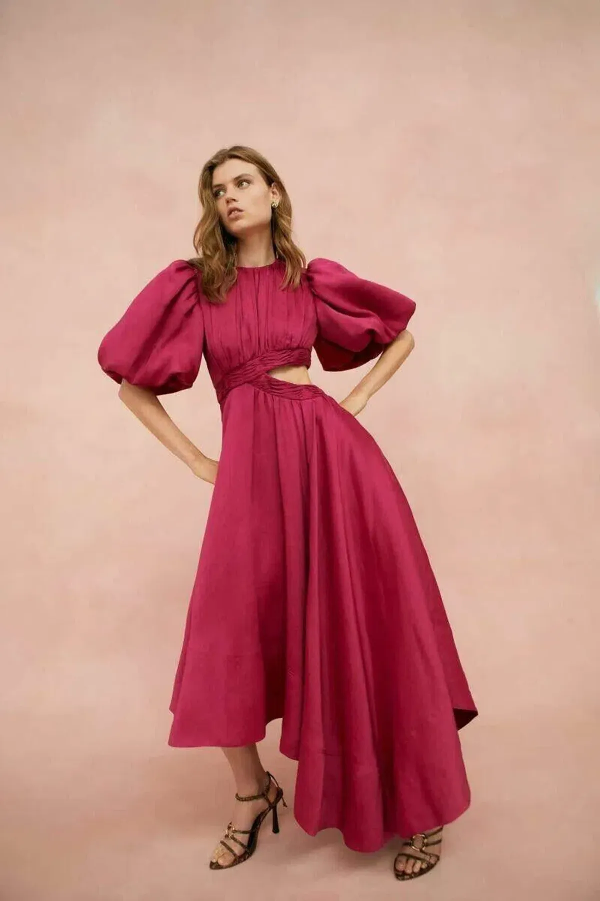 Aje Tidal Tucked Midi Dress Pink Size 6 - Image 1