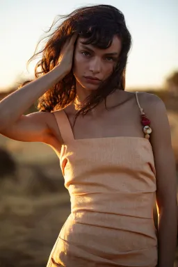 Sir The Label Antonia Beaded Midi Dress Light Tan Orange Size 1 / AU 8 for rent on The Volte - image 4