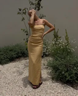 Sir the Label Antonia Beaded Midi Dress Light Tan Size 2 / AU 10 for rent on The Volte - image 1