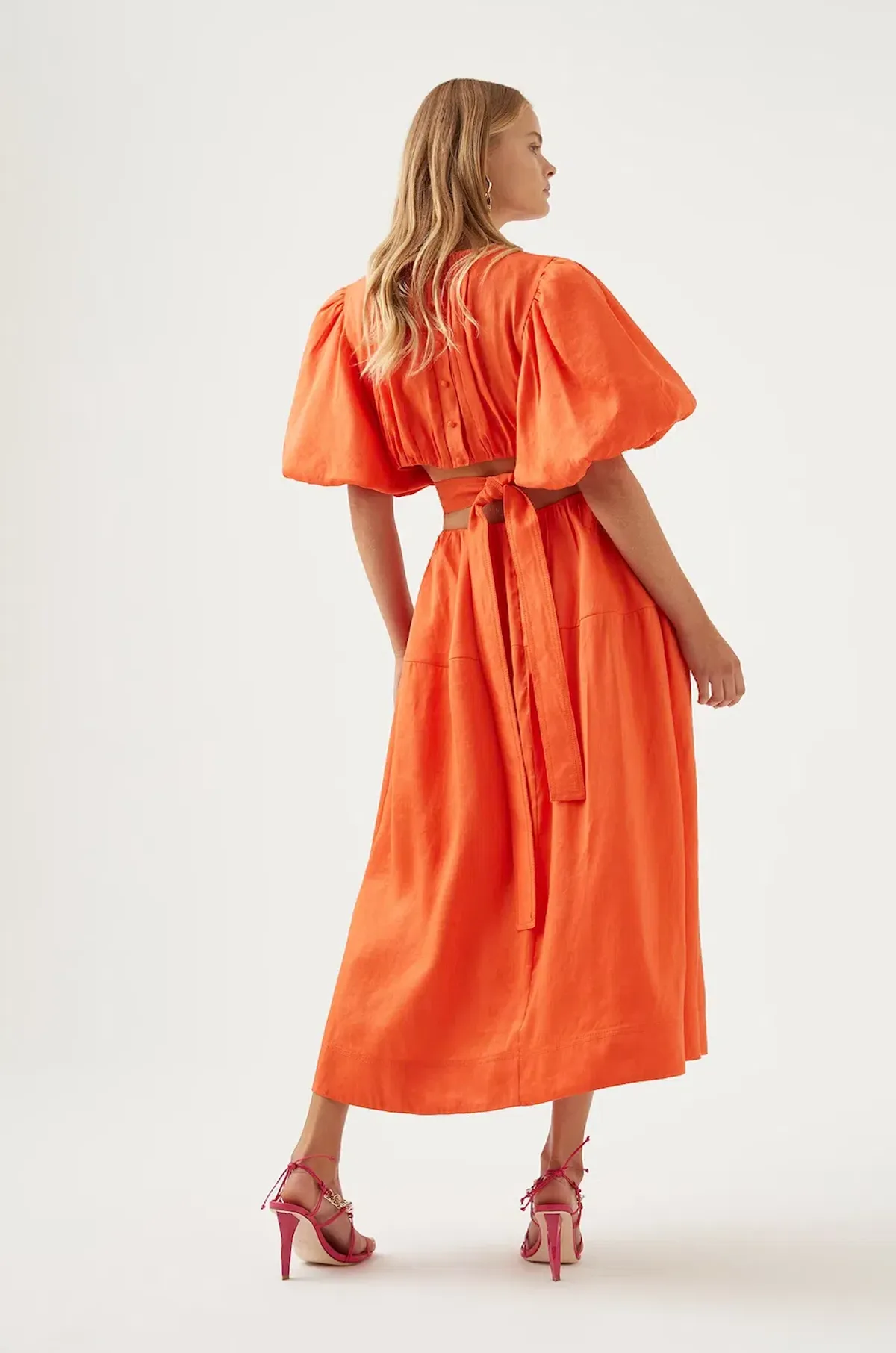 Aje Cosette Tie Back Midi Dress Orange Size 12 - Image 3