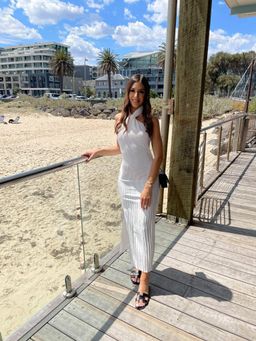 L'IDEE- Soiree Pleated Halter Gown White Size 6 for rent on The Volte - image 2