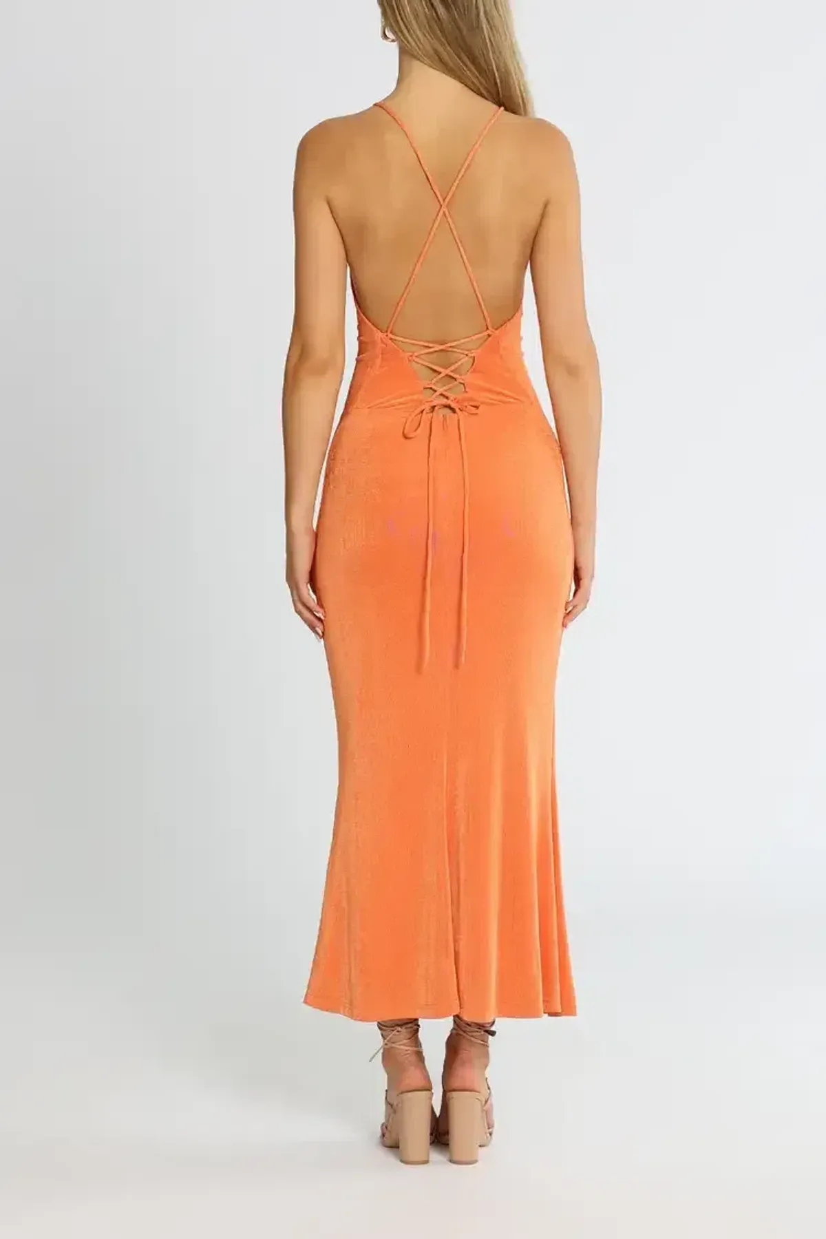 MISHA Greta Midi Dress Coral Gold Size 8/S - Image 3