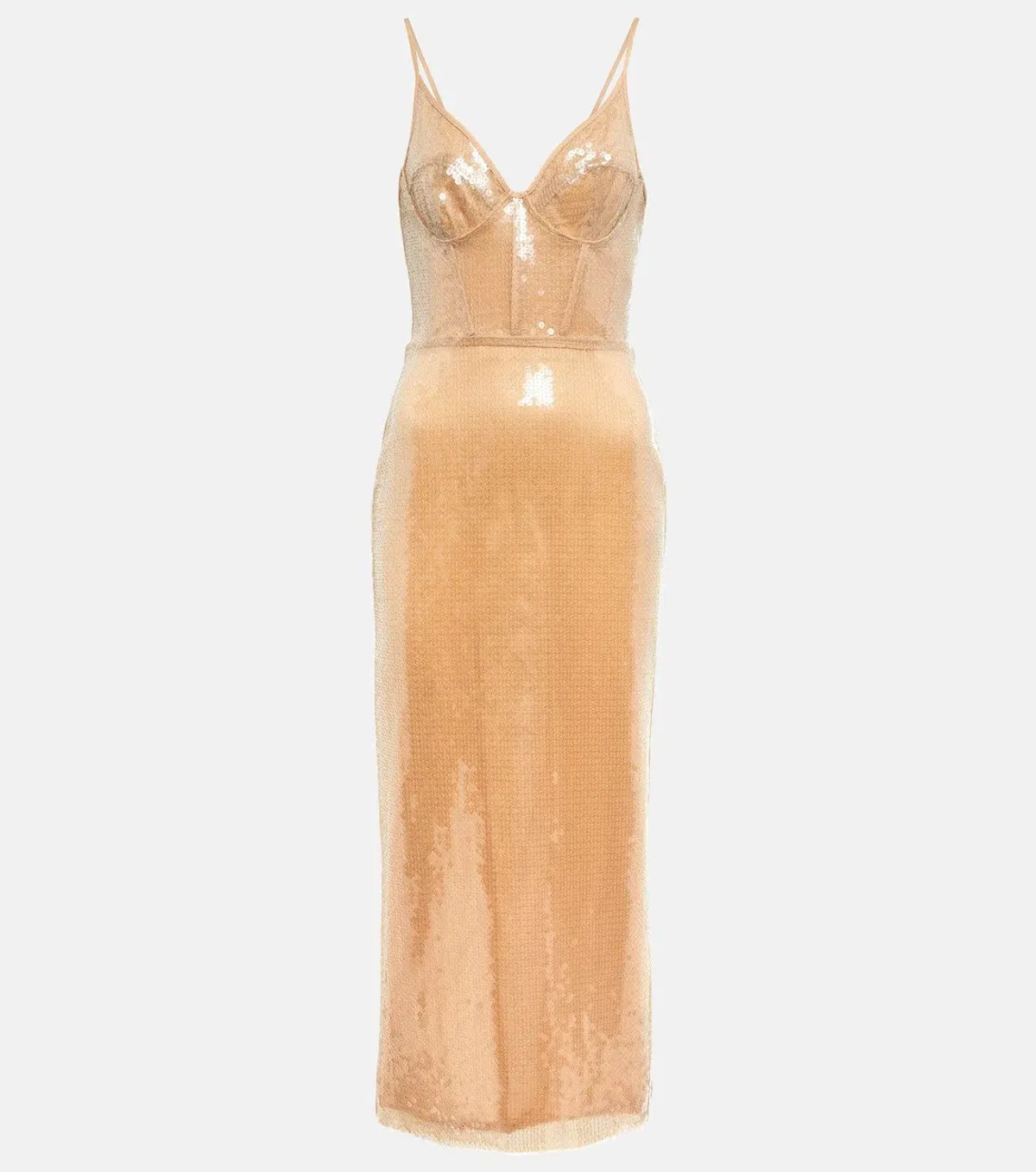 David Koma Sequined Midi Dress Beige Size 10  - Image 4