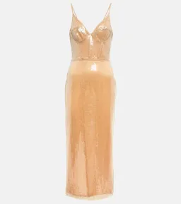 David Koma Sequined Midi Dress Beige Size 10  for rent on The Volte - image 4