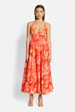 Sofia The Label Evie Midi Dress Red/Pink Floral Size 6  for rent on The Volte - image 2