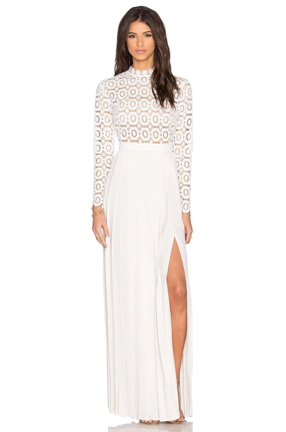 Self Portrait ‘lace Military’ Pleated Crochet Maxi Dress In White Size 8 - Image 2