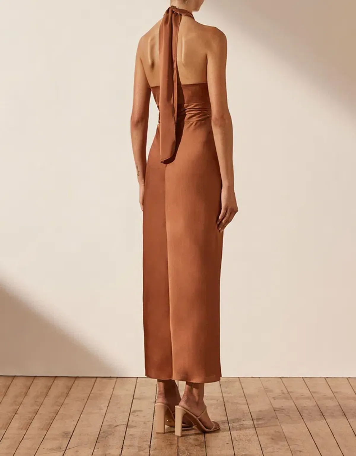 Shona Joy Luxe Halter Midi Dress Mocha Size 12 - Image 3