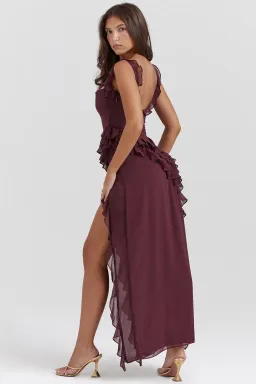 House of CB Ariela Ruffle Maxi Dress in Mulberry Size S/ AU 8 for rent on The Volte - image 3
