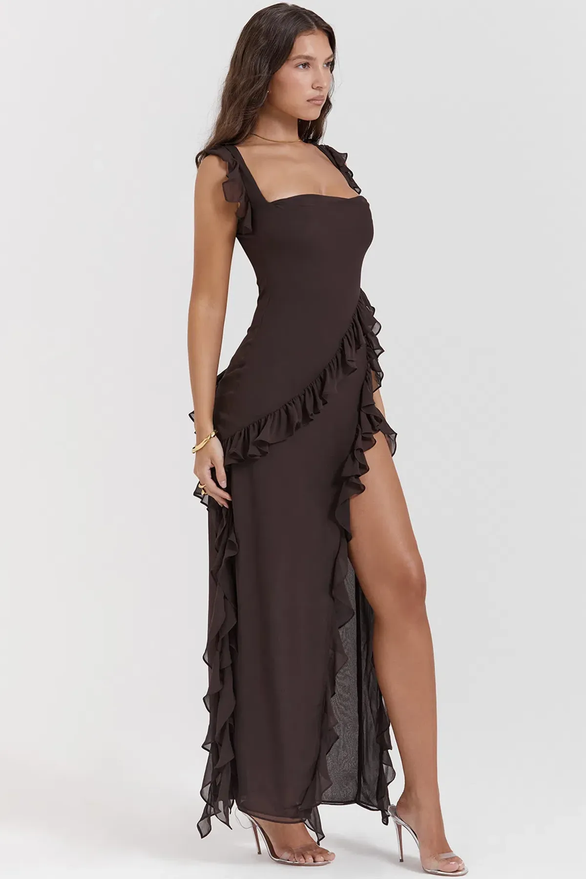 House of CB Ariela Ruffle Maxi Dress in Expresso Size S/ AU 8 - Image 2