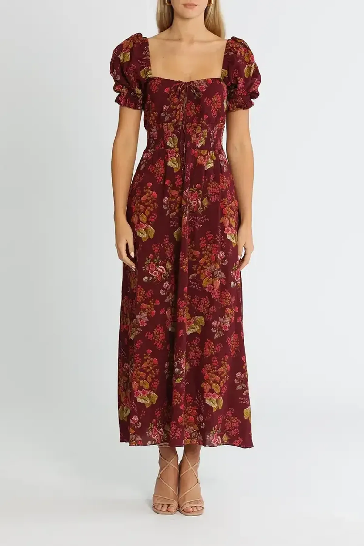 Peony Tie Front Purple Midi Dress Floral Size 8 - Image 1