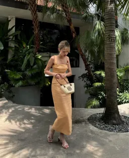 Sir The Label Antonia Beaded Midi Dress Light Tan Size 1 / AU 8 for rent on The Volte - image 5