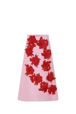Oroton Contrast 3D Flower Skirt A-Line in Rose/Poppy Size AU 8 for rent on The Volte - image 3