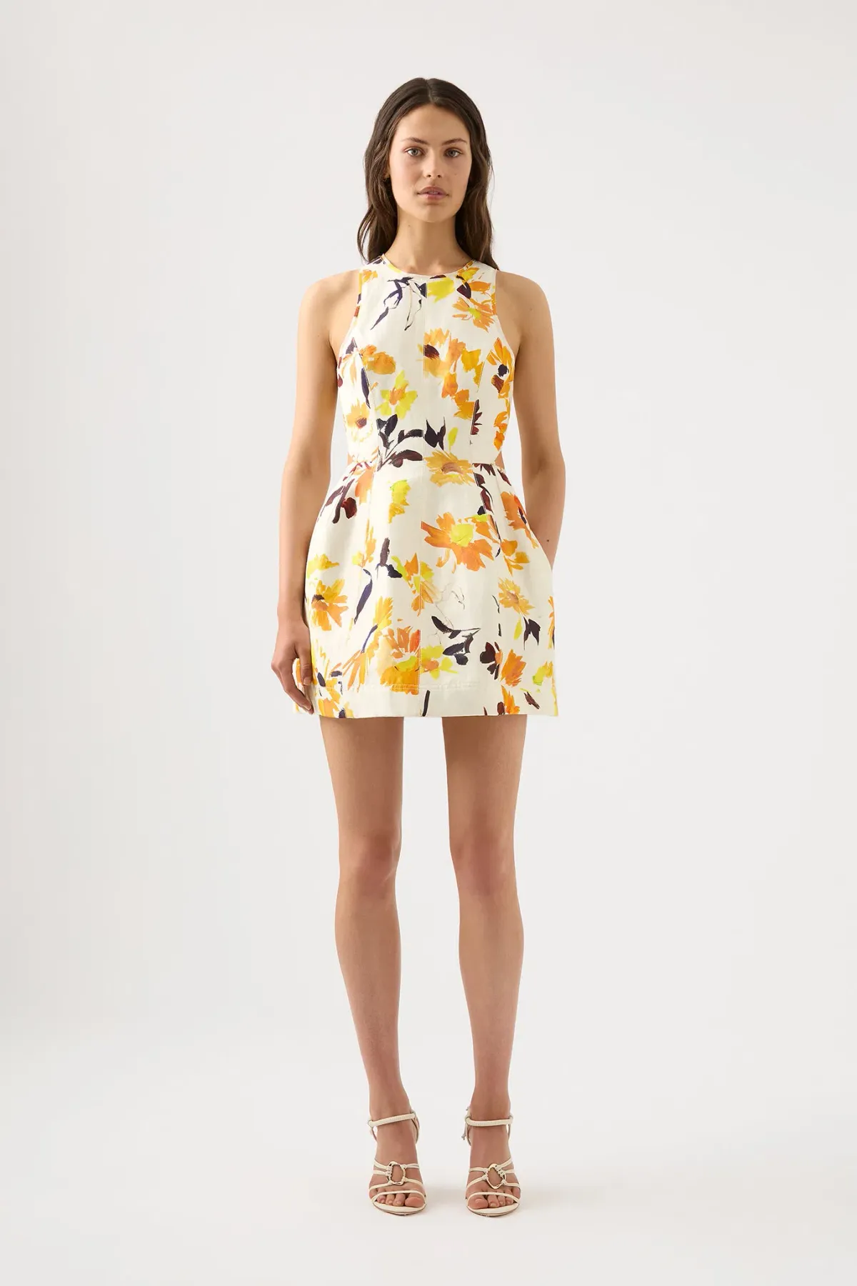 Aje Tulip Cut Out Mini Dress Pressed Sunflowers Size AU 12 - Image 1