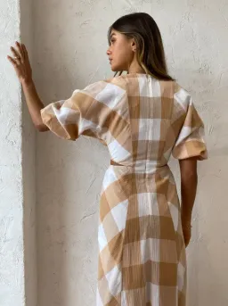 Significant Other Frida Dress In Caramel Check Print Size AU 6 for rent on The Volte - image 5