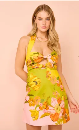 Alemais Silas Halter Mini Dress Floral Multi Size 10 for rent on The Volte - image 1