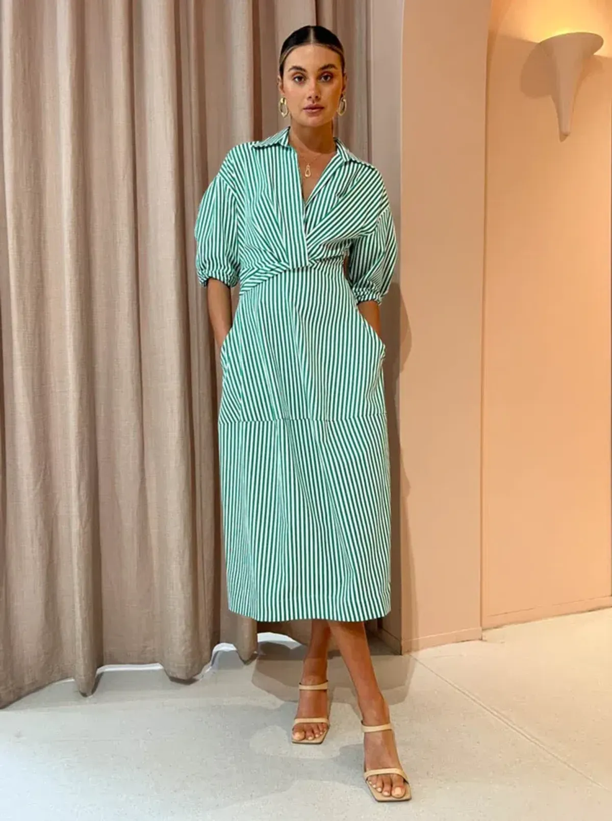 Camilla And Marc Flynn Cocoon Dress In Jade/White Stripe Size 10 - Image 1