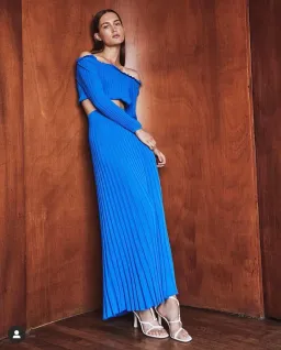 Scanlan Theodore Pleated Rib Crop & Long Skirt Set Blue Size M/ Au 10 for rent on The Volte - image 2