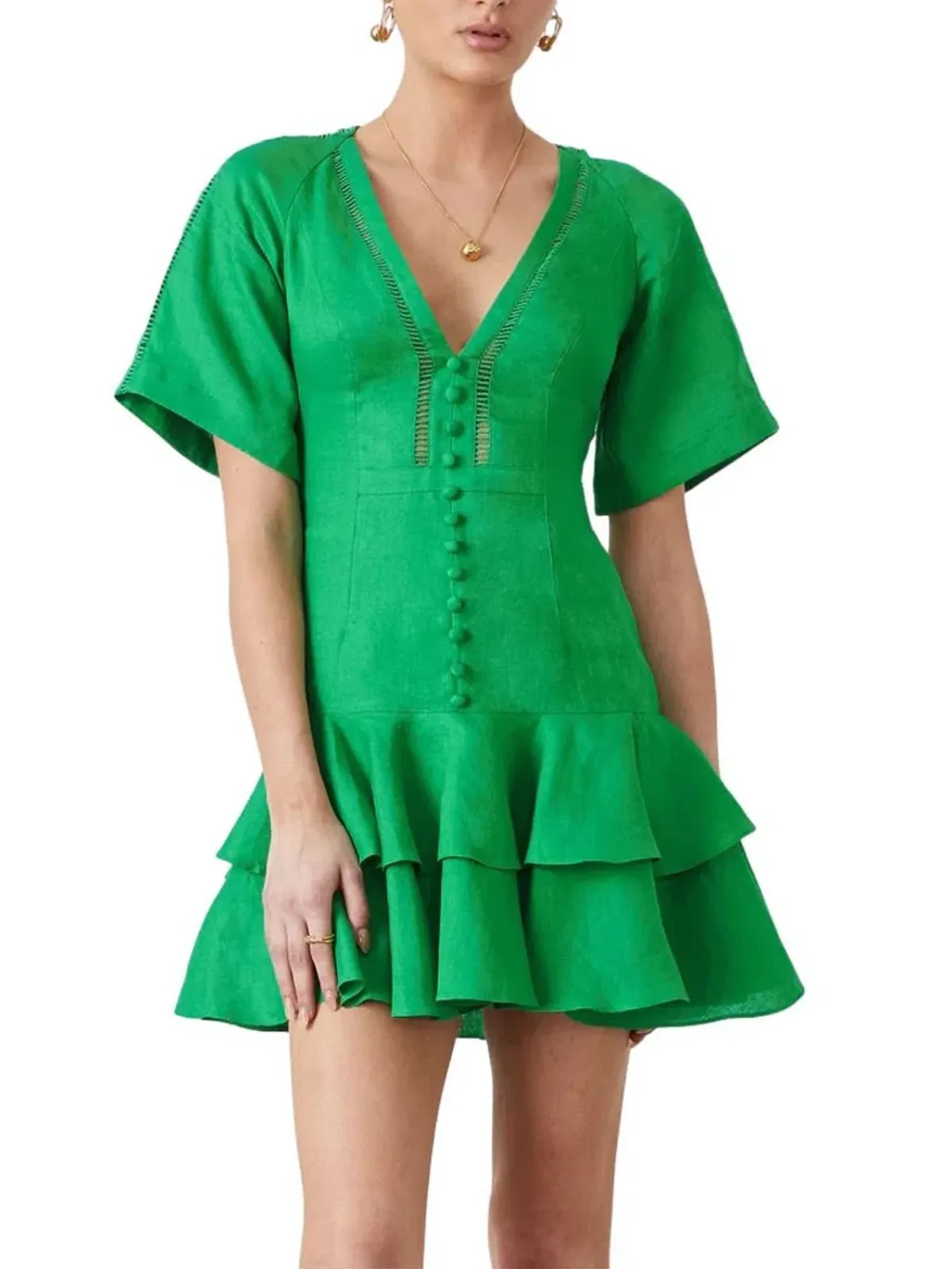 Joslin Gwen Linen Mini Dress Green Size 18 - Image 3