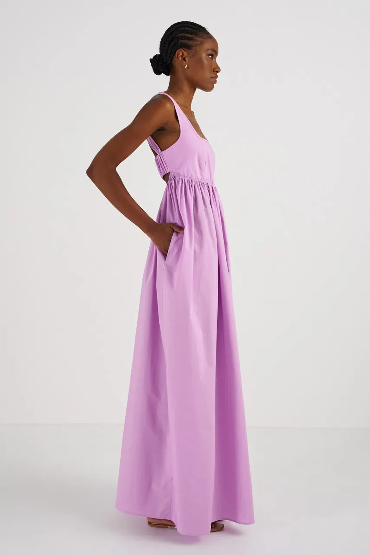 OROTON Strappy Open Back Poplin Maxi Sundress in Wisteria Purple Size 6 - Image 4
