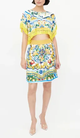 Dolce & Gabbana Crop Top and Mini Skirt Set Majolica Print Size 8 for rent on The Volte - image 3
