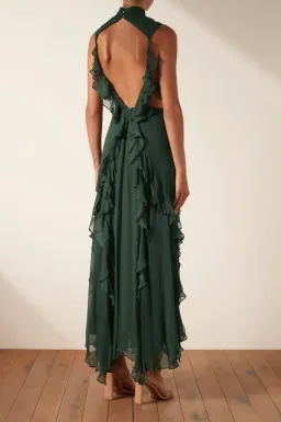Shona Joy Lèonie Backless Frill Maxi Dress in Rosemary Green Size 6 for rent on The Volte - image 3